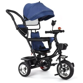 Tricycle Bébé Évolutif Poussette Enfants Bleu