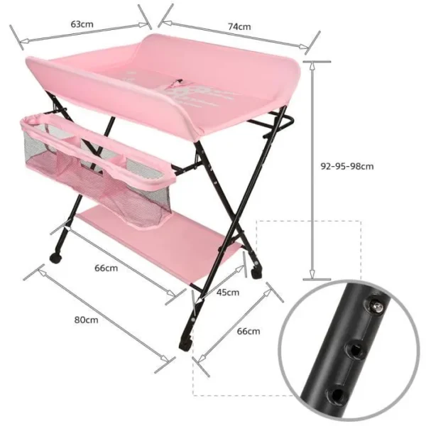 Table à langer Compacte pliable Rose – Image 2