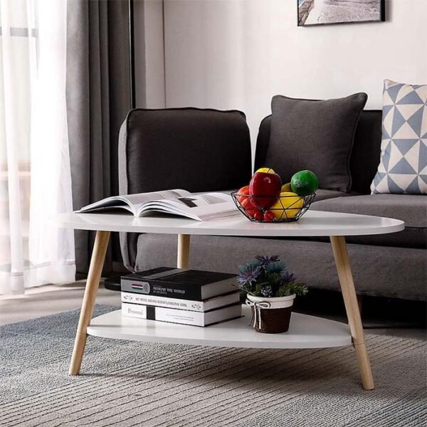 Table Basse Ovale Moderne avec étagère – Image 5