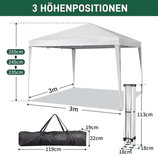 Tonnelle de Jardin Pliable, Pop-up 3x3m blanc – Image 2