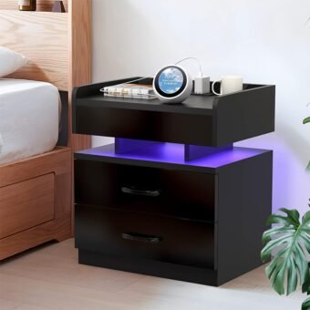 Table de Chevet LED Avec Station de Charge