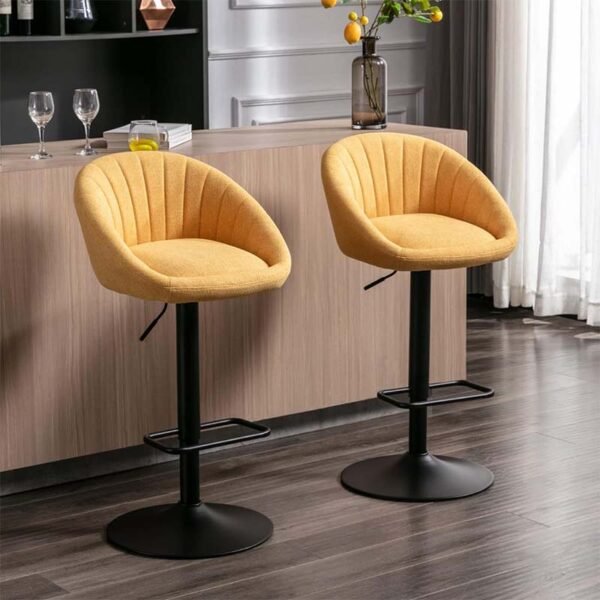 Tabouret de Bar Haute en Tissu avec Repose-Pieds Jaune – Image 2