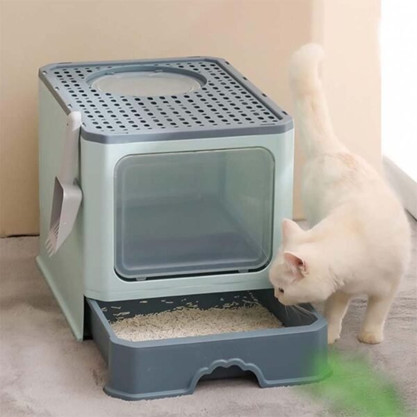 Litière pour chat avec couvercle pliable vert – Image 5