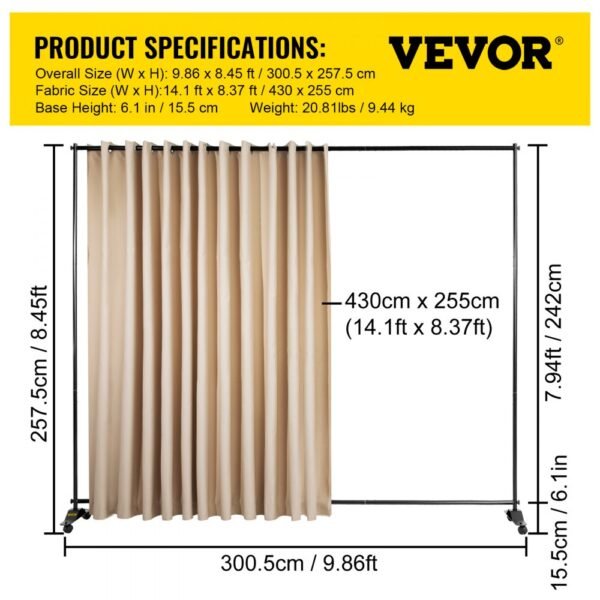 Séparateur de pièce extensible 3x2,6 m Beige – Image 6