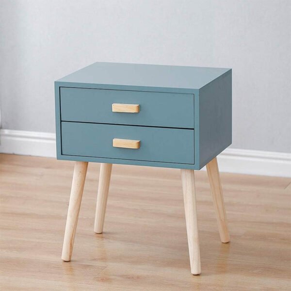 Tables de Chevet avec 2 Tiroirs Pieds en Bois – Image 6