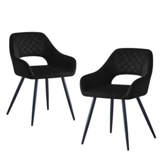 Lot de 2 Chaises de Salle à Manger en Velours Noir