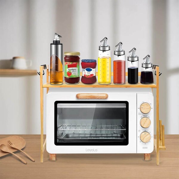 Étagère pour micro-ondes table de cuisine en bambou – Image 4