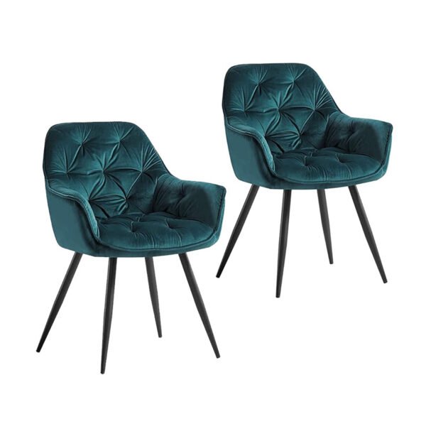 2 Chaises salle à manger velours épais rembourré bleu sarcelle