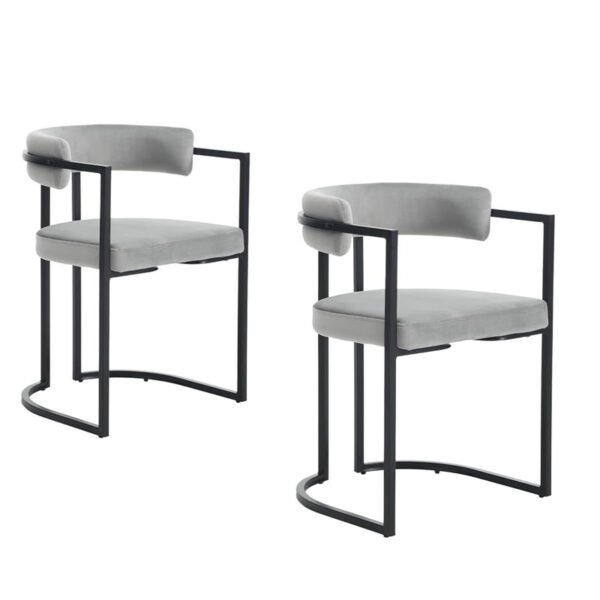 2 Chaises de Salle a Manger en Velours Gris – Image 2