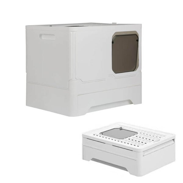 Bac à Litière pour Chat, Portable Grande avec Couvercle blanc
