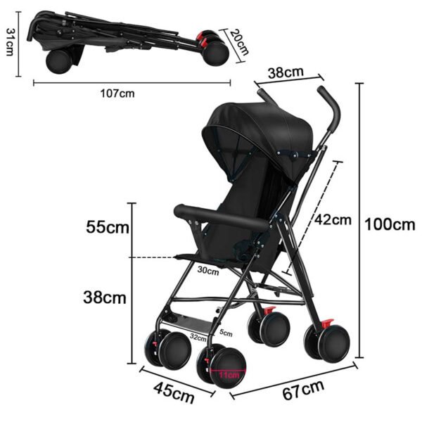 Poussette canne pour enfant 8 mois à 15 kg noir – Image 3