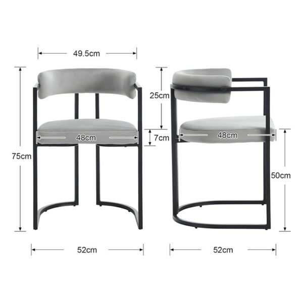 2 Chaises de Salle a Manger en Velours Gris – Image 3