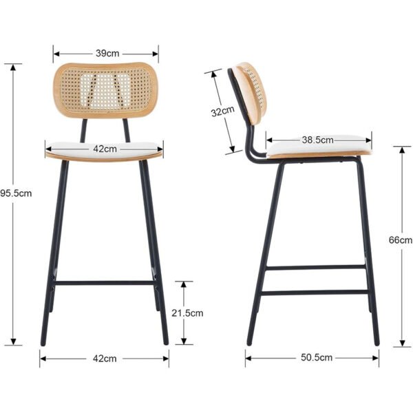 2 Chaises de Bar Bois et Métal avec Dossier Rotins – Image 2