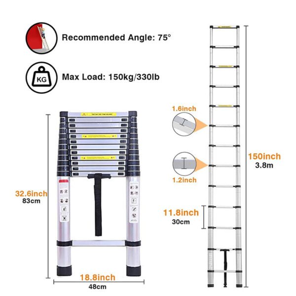 échelle Télescopique Pliable en Aluminium 3,8m – Image 2