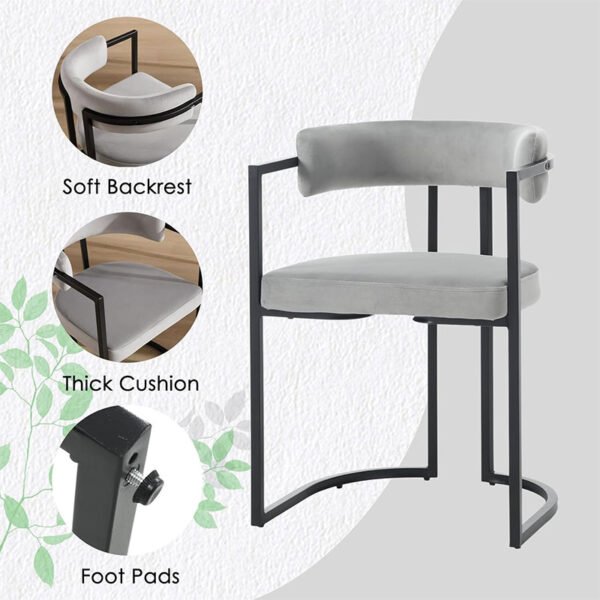 2 Chaises de Salle a Manger en Velours Gris – Image 4