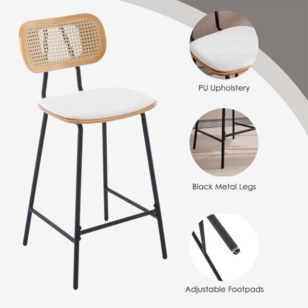 2 Chaises de Bar Bois et Métal avec Dossier Rotins – Image 4