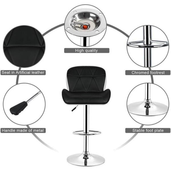 2 Tabourets Hauts Similicuir Noir et Blanc – Image 5