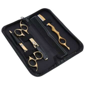 Kit Ciseaux de Coiffure Professionnels Dorés Barber Hairdressing