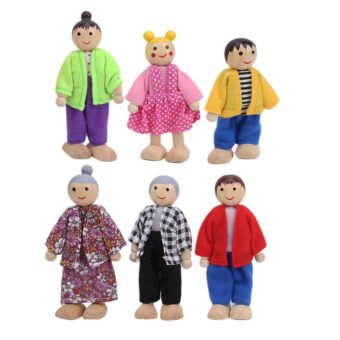 Lot de 6 Poupées en Bois – Famille Éducative  Jouet Montessori  Neuf
