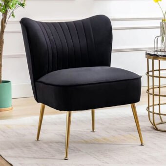 Chaise de Salon Design en Velours Noir Pieds Dorés Métalliques
