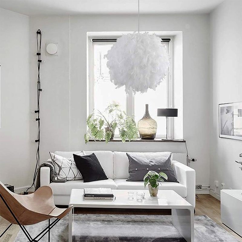 Lustre Moderne en Plumes Blanches naturelles Design – Image 3
