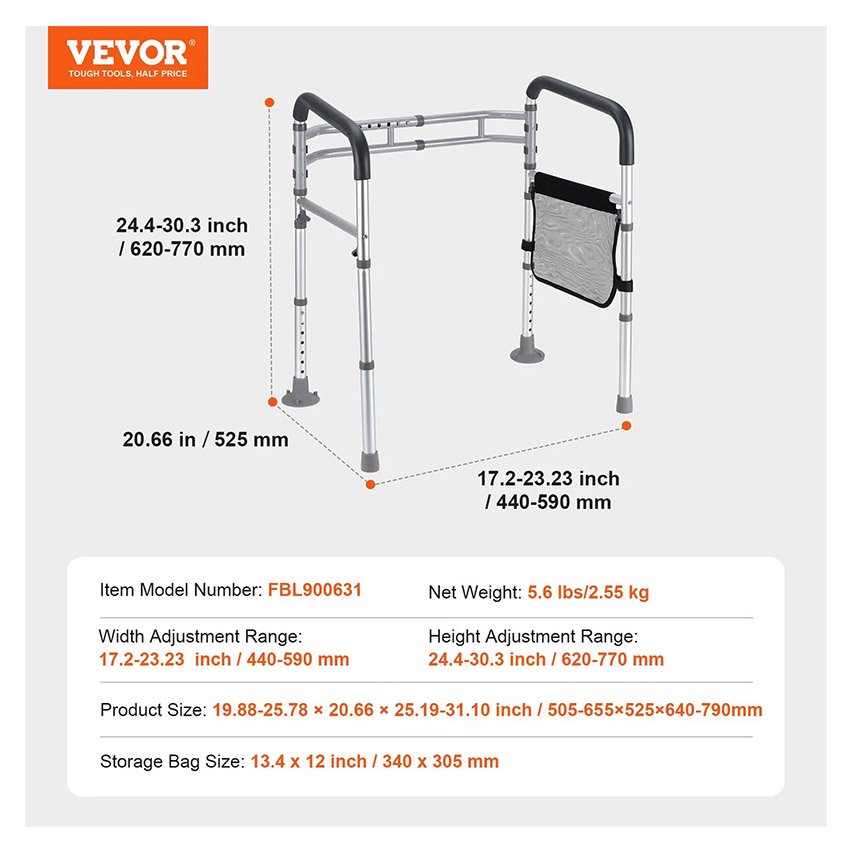 Cadre Toilette Sécurisé Pliable Barre d'Appui pour WC – Image 2