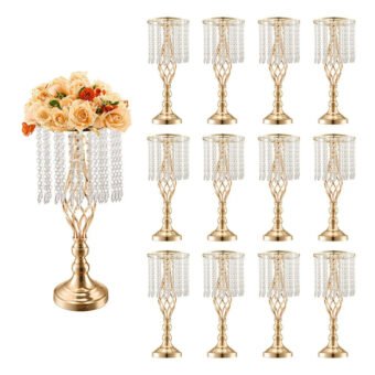 12 Vases de mariage supports de fleurs en cristal de 49cm