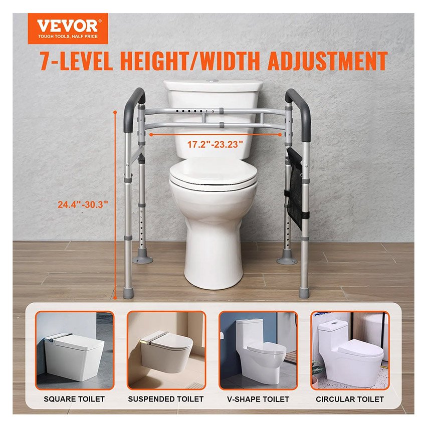 Cadre Toilette Sécurisé Pliable Barre d'Appui pour WC – Image 3