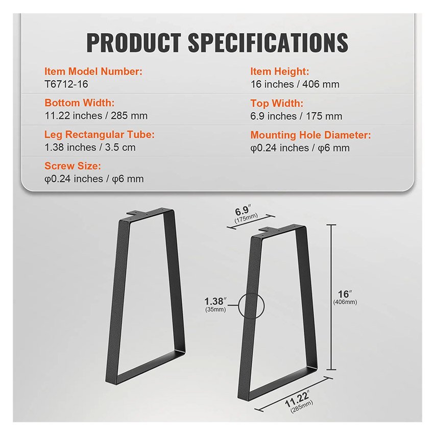 2 Pieds de Table Basse Trapézoïdaux 40,6 cm – Image 2