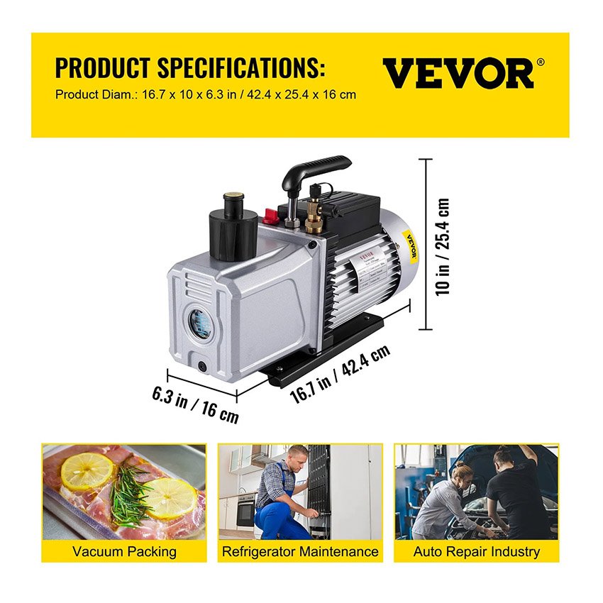 Pompe à vide de climatisation à double étages 745W 340 L/min – Image 2