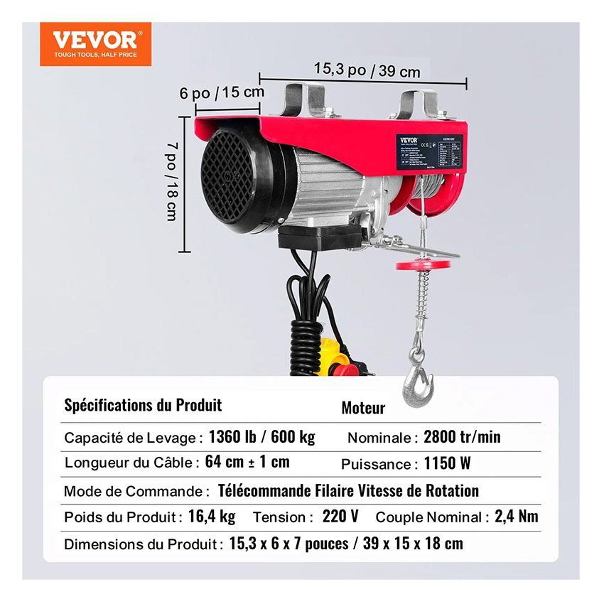 Treuil à Câble Électrique 600 kg Palan Électrique – Image 2