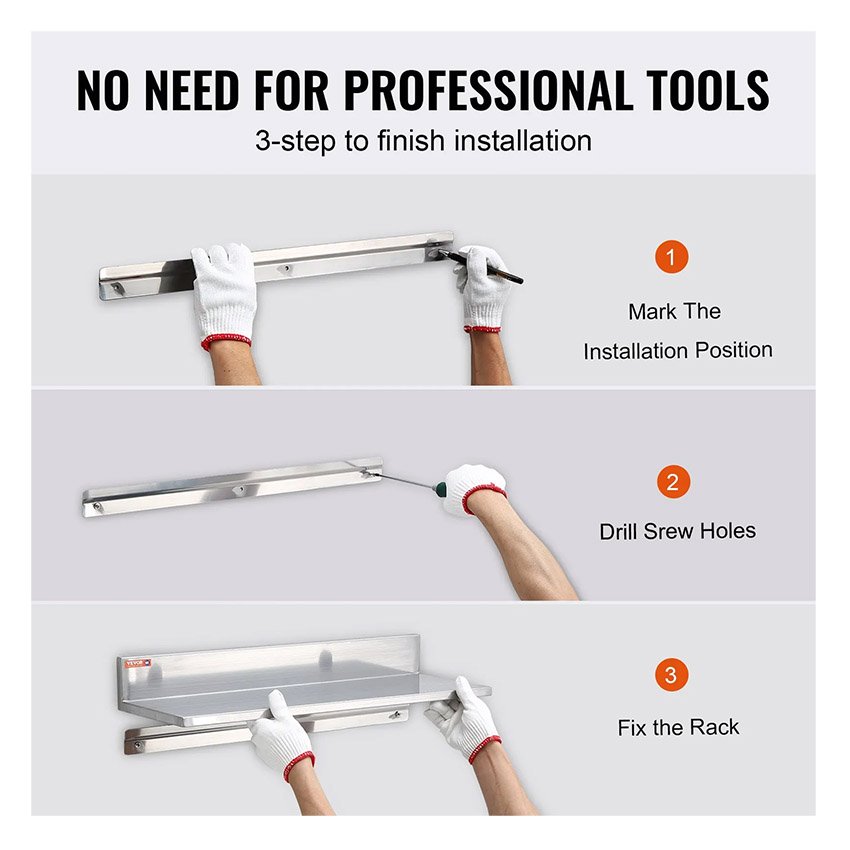 2 Étagères murale 21,8 x 61 cm en acier inoxydable – Image 4