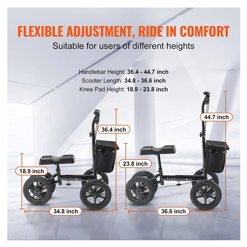 Trottinette pliante pour genoux 160 kg déambulateur orientable alu. – Image 3