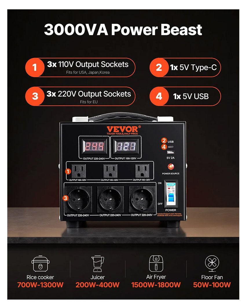Transformateur 220V 110V Convertisseur de Tension – Image 3