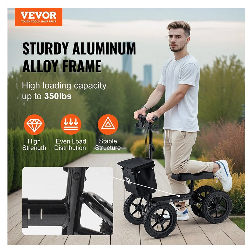 Trottinette pliante pour genoux 160 kg déambulateur orientable alu. – Image 4