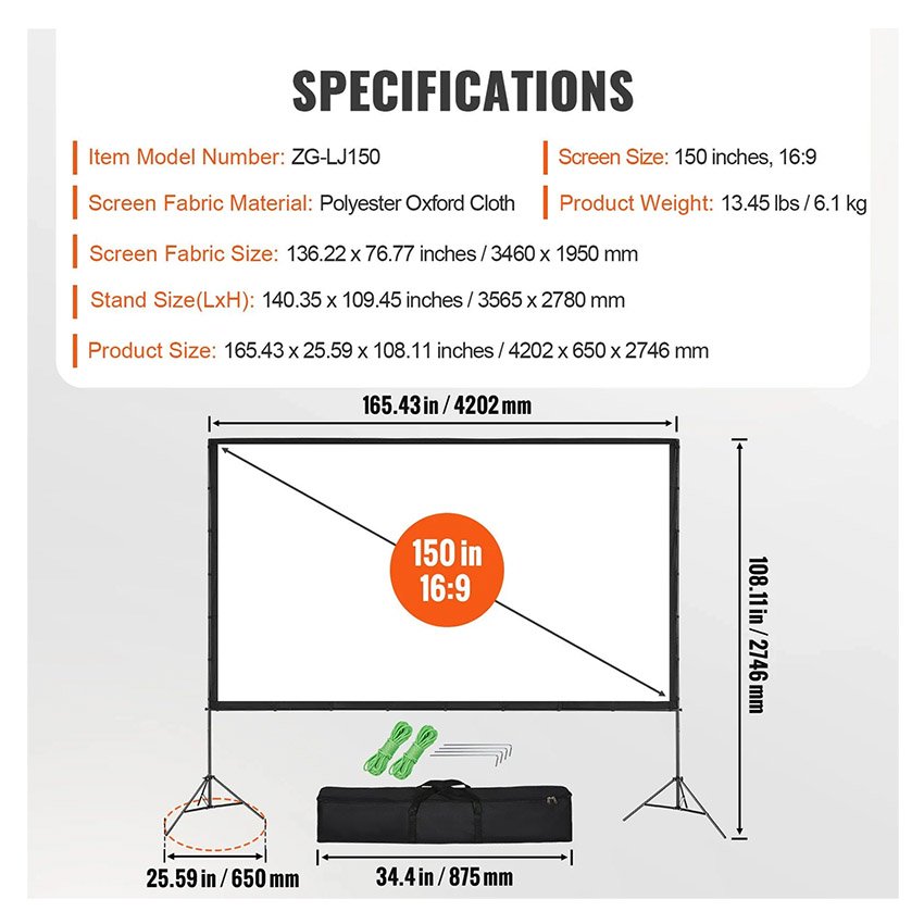 Écran de projection avec support 150" 16:9 – Image 5