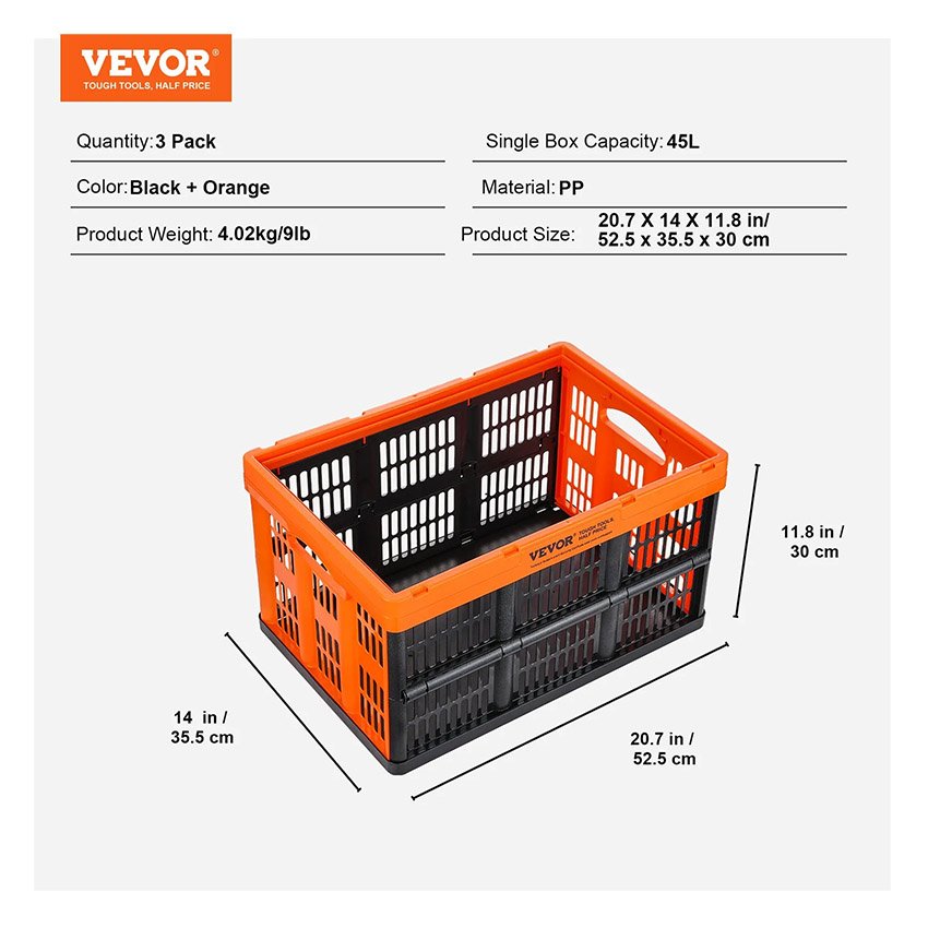 Lot de 3 Paniers de Rangement Plastique Pliable 45L – Image 6