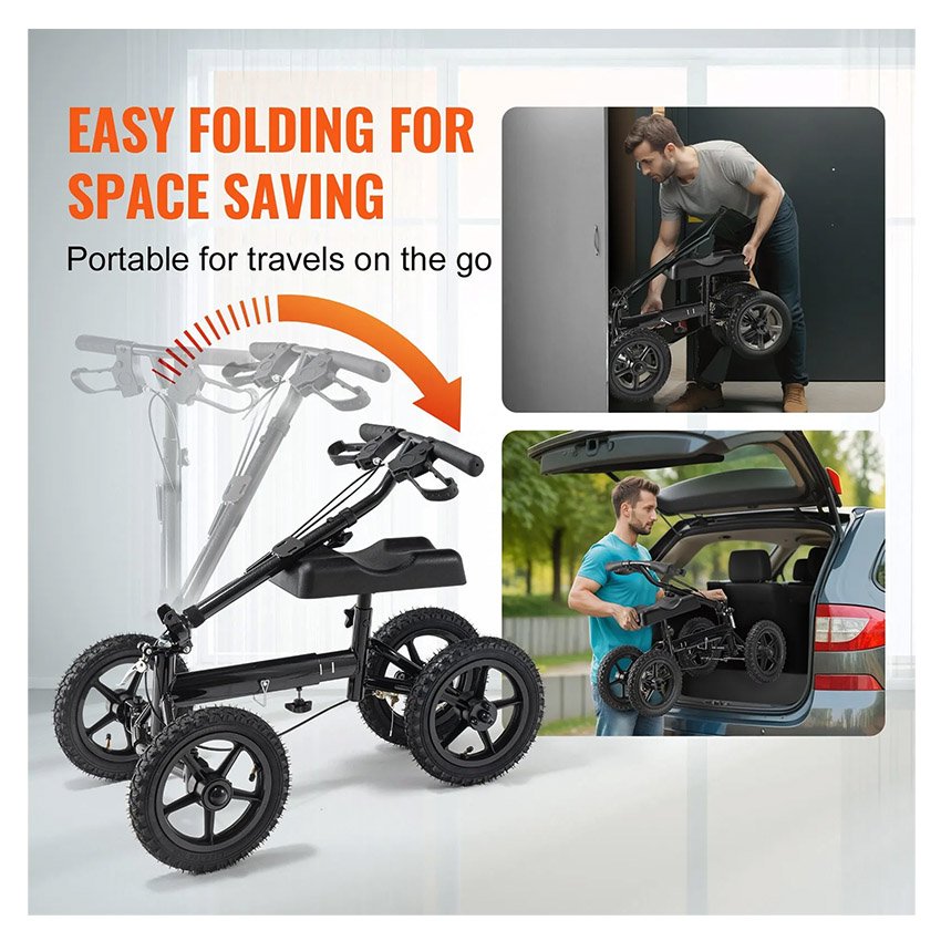 Trottinette pliante pour genoux 160 kg déambulateur orientable alu. – Image 7