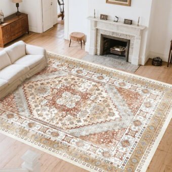 Tapis Salon 2,4 x 3 m Lavable Antidérapant Vintage