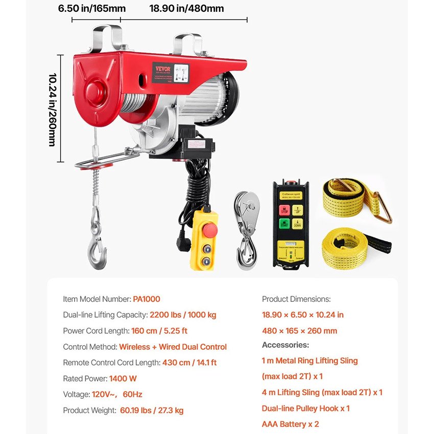 Palan Électrique Charge Double Câble 1000 kg – Image 2