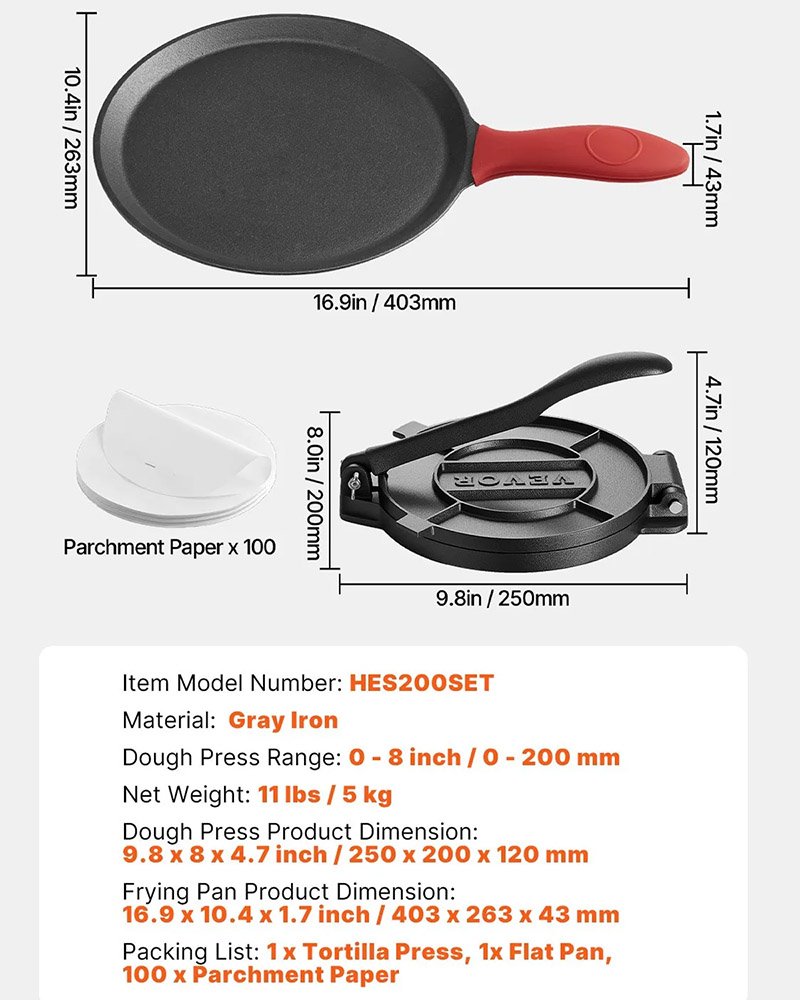 Presse à Tortillas en Fonte Résistant de 20 cm – Image 2