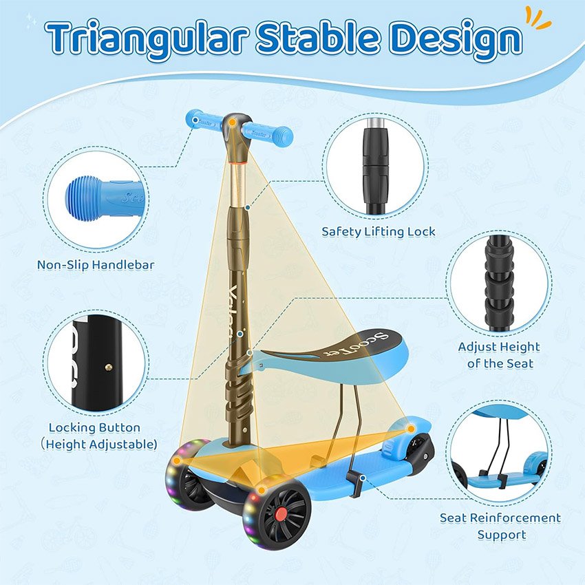 Trottinette pour enfants à trois roues bleu – Image 3