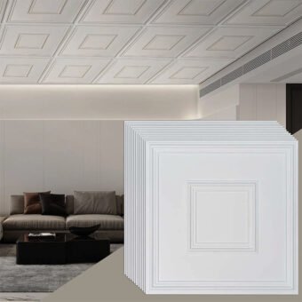 12 Dalles de Plafond PVC, Tuiles de Plafond Plastique à Coller