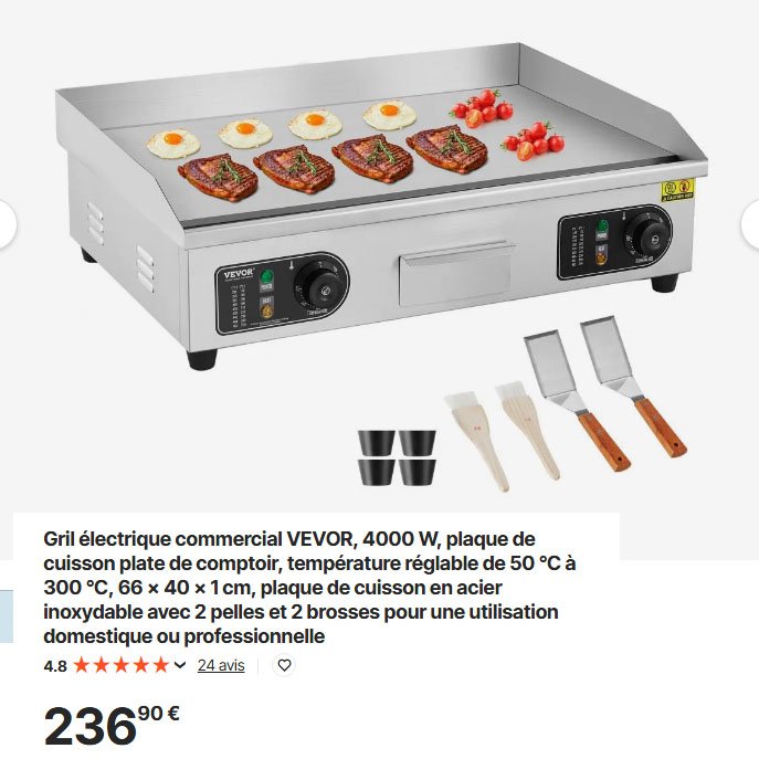 Gril électrique commercial 4000 W 66 x 40 x 1 cm – Image 3