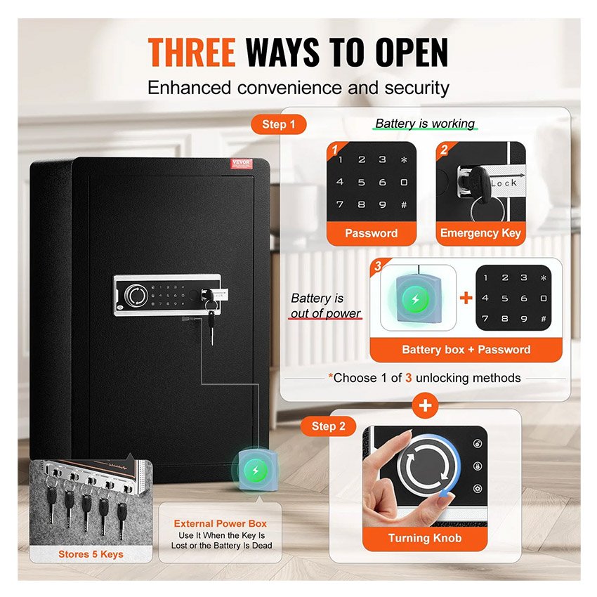 Coffre-fort à Porte Simple 99 L Clé et Mot de Passe – Image 5