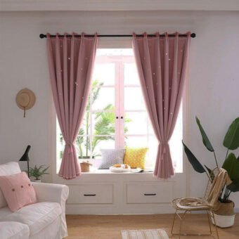 Rideau occultant double couche en dentelle Rose 1 x 2 m