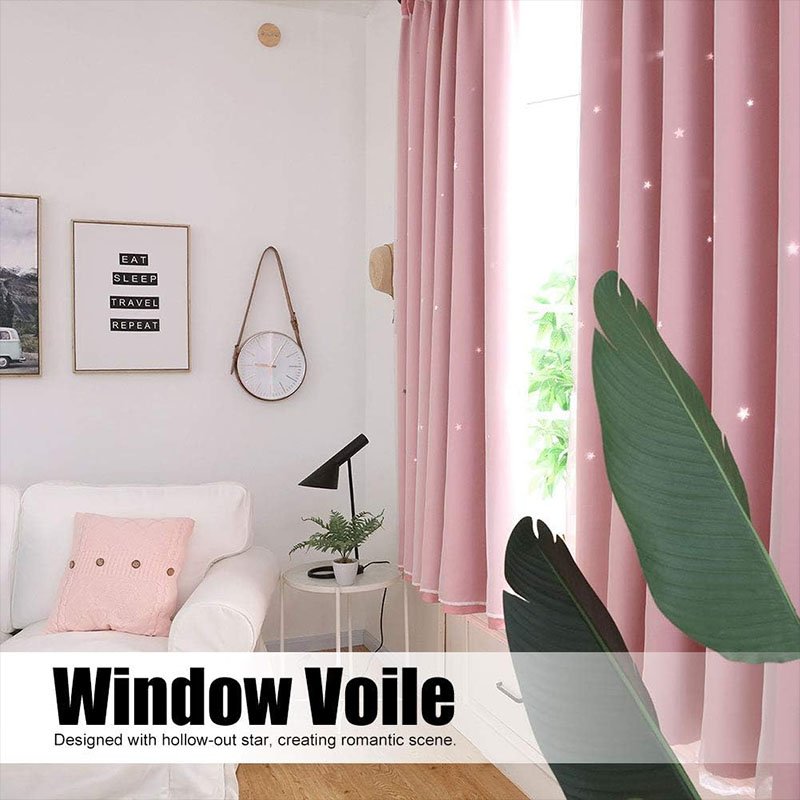 Rideau occultant double couche en dentelle Rose 1 x 2 m – Image 2