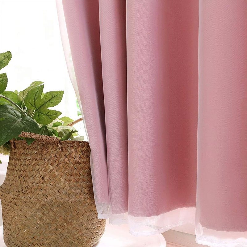 Rideau occultant double couche en dentelle Rose 1 x 2 m – Image 4