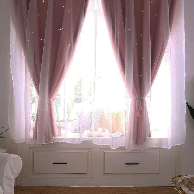 Rideau occultant double couche en dentelle Rose 1 x 2 m – Image 6